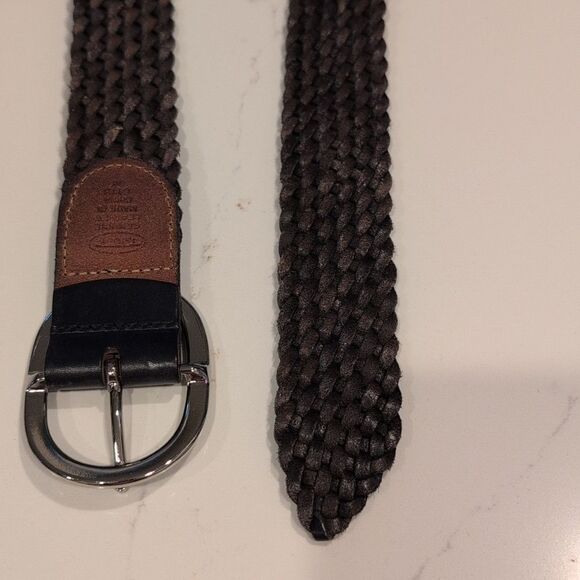 Talbots Black Woven Leather Belt Silver Oval Buckle Size M main image 4